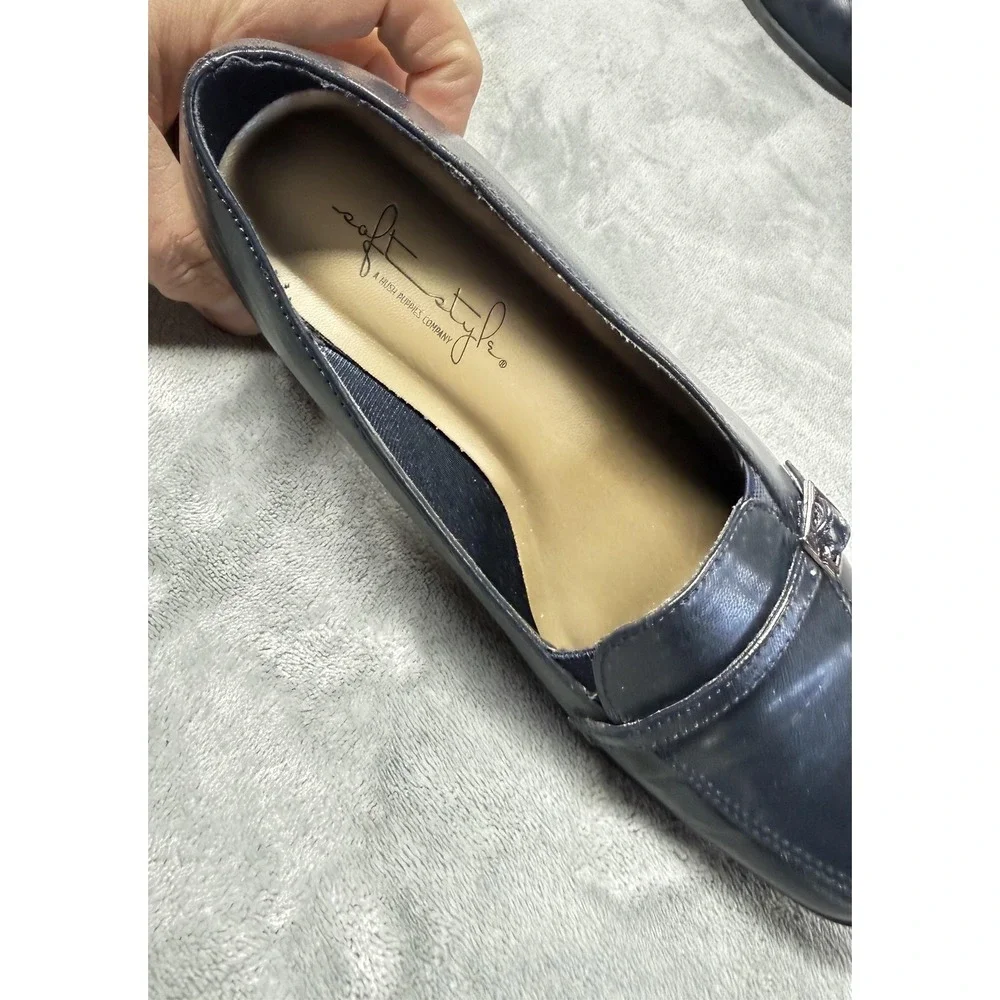 Soft Style Shoes‎ Womens Size 6.5 Blue Loafer Buckle Block Heel Slip On Comfort